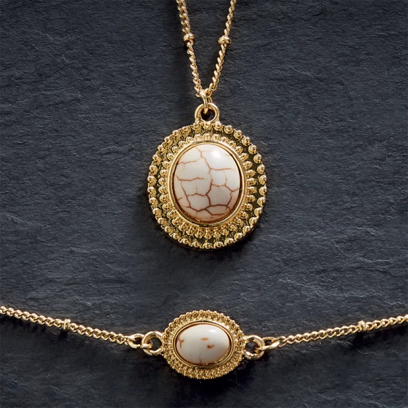 Parure turquoise blanche Camea